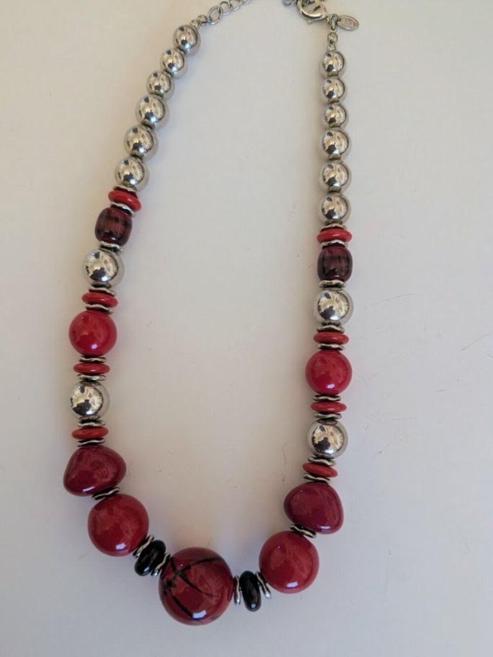 Chunky red‎ and silver necklace by M&S
